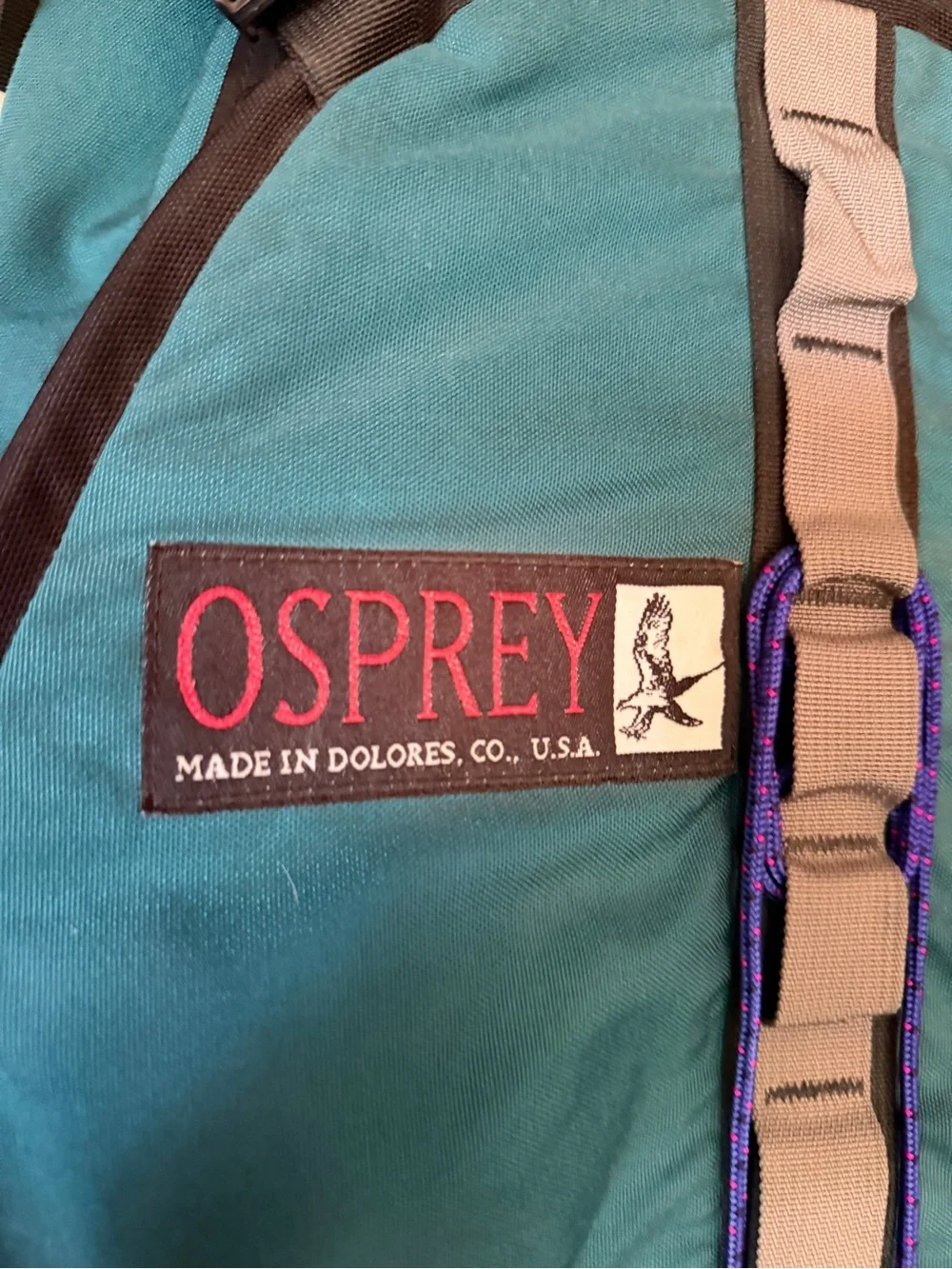 OSPREY Teal and Brown Hiking Backpack Zephyr with Gray Webbing